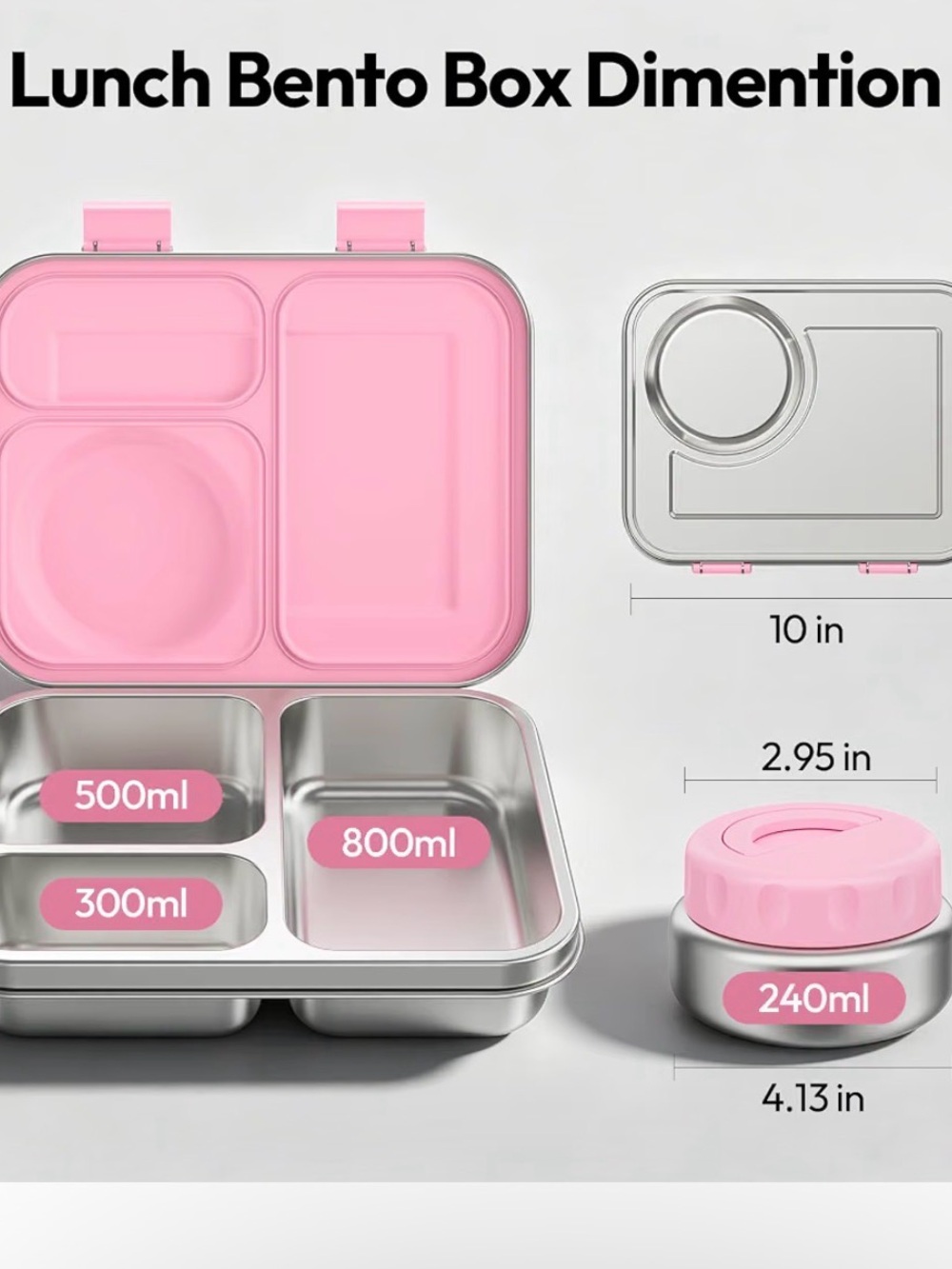 Pink Stainless Steel Lunch Bento Box with Pink Lid